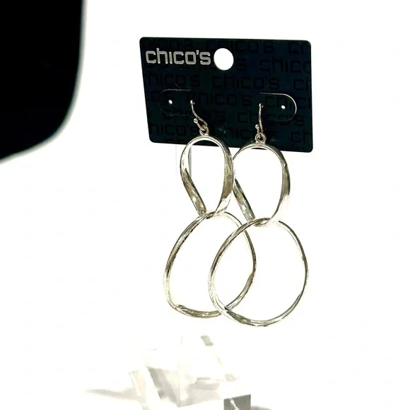 CHICO’S Silver Double Hoop Hook Earrings | NWT - Picture 5 of 5